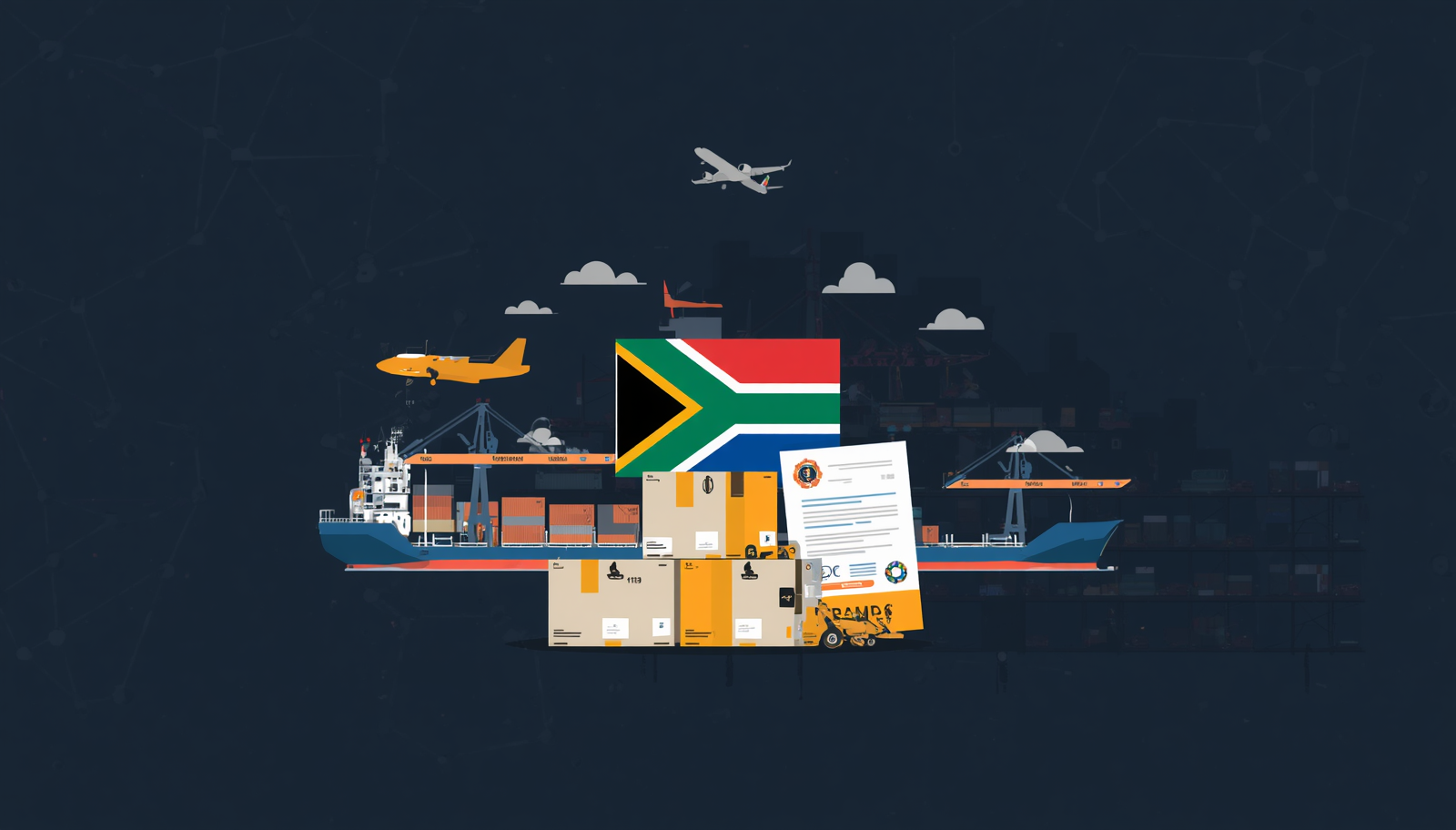 Cargo container and international shipping boxes arriving in South Africa