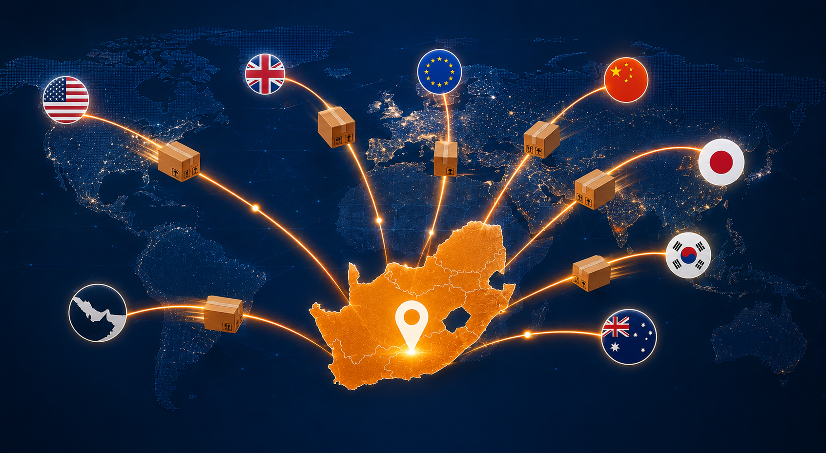 International shipping parcels and packages arriving in South Africa from different countries