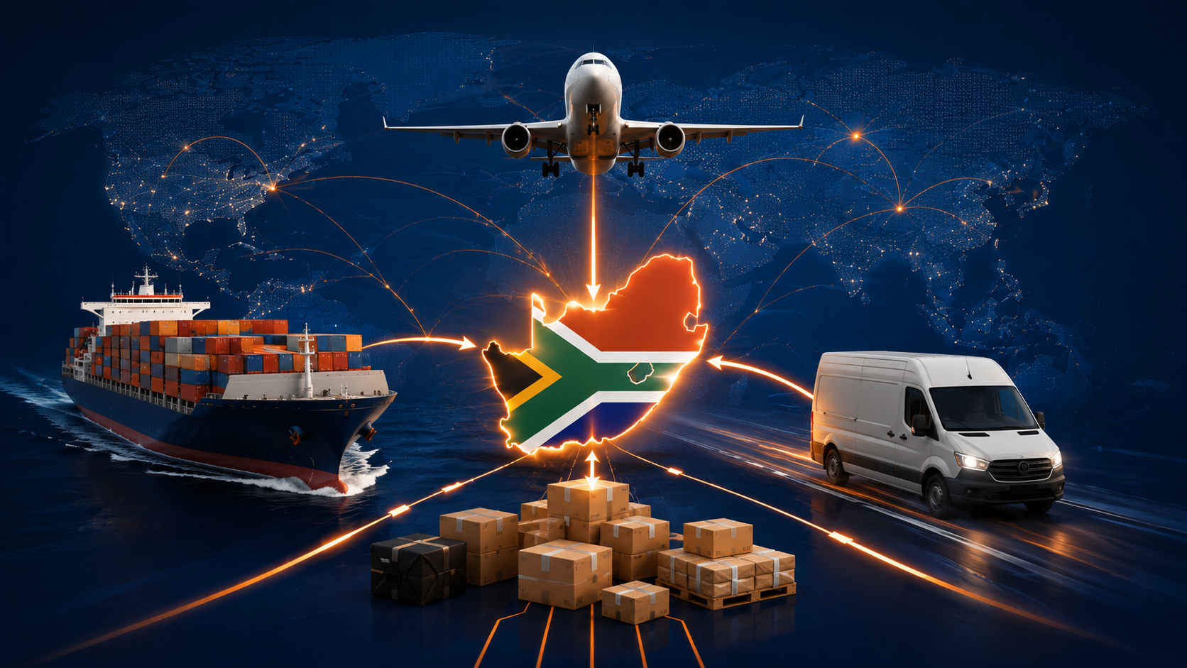 International shipping packages and cargo arriving in South Africa through Scott's Shipping Services