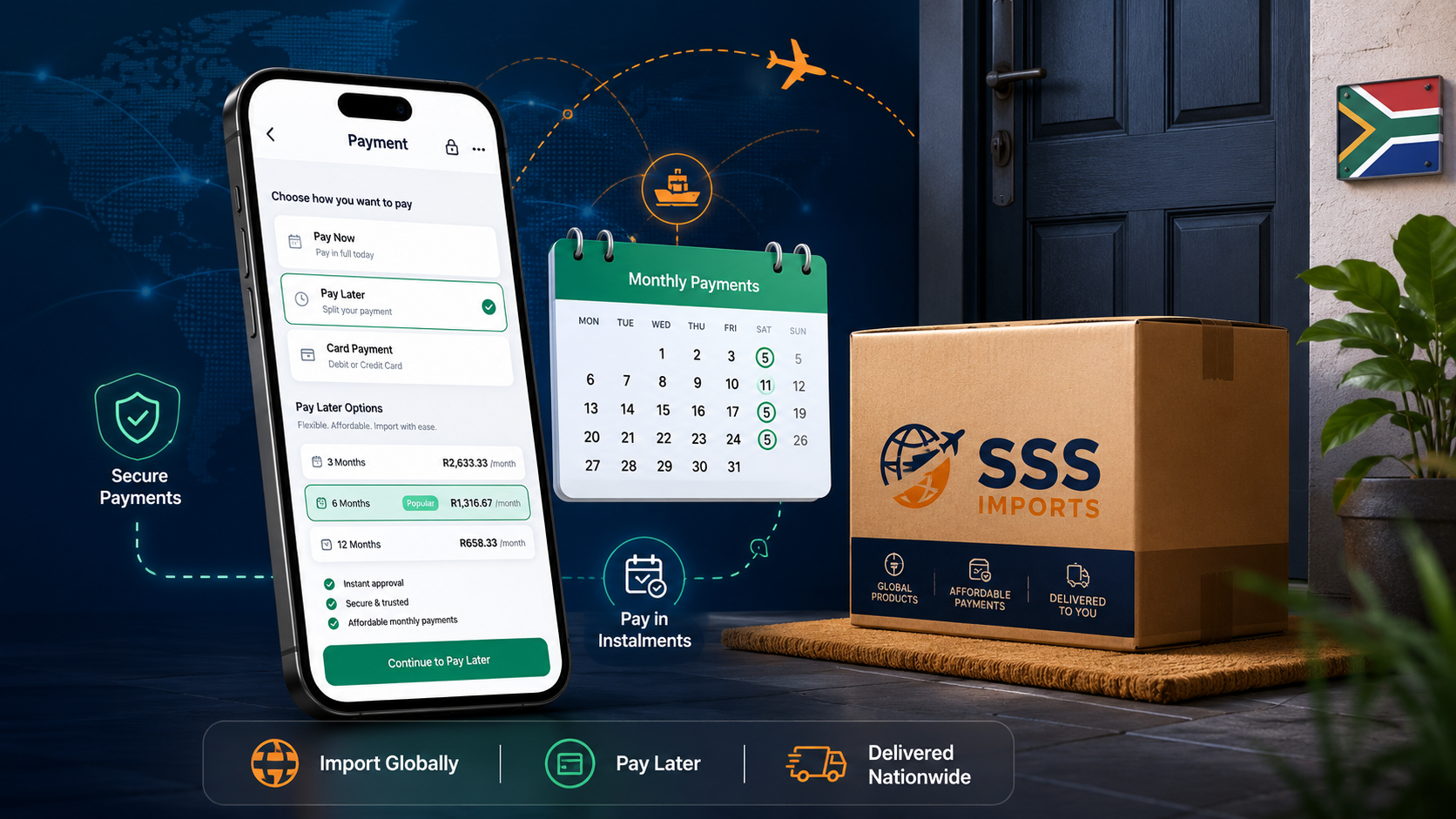 Mobicred pay later option for importing goods to South Africa through Scott's Shipping Services