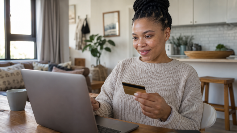 Shopping safely from a reputable online retailer on a laptop
