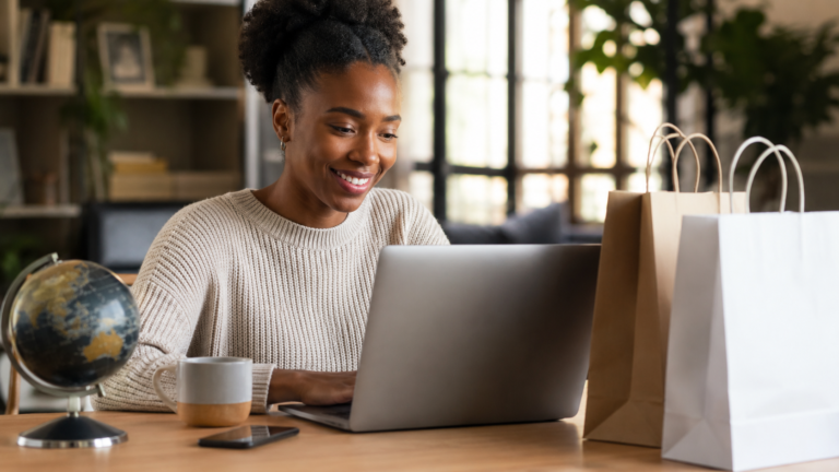 A South African browsing international online stores at a laptop