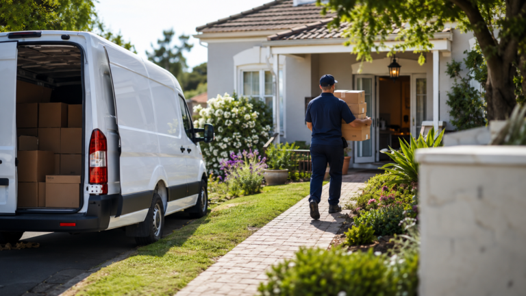 A courier delivering international parcels to a South African home