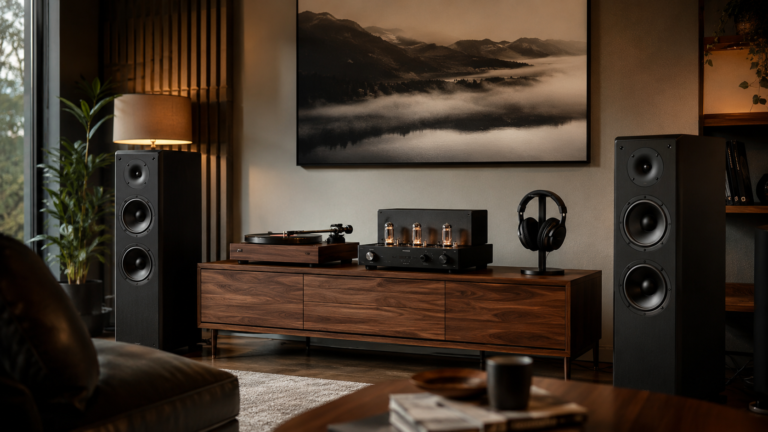 Imported hi-fi audio equipment in a home listening room