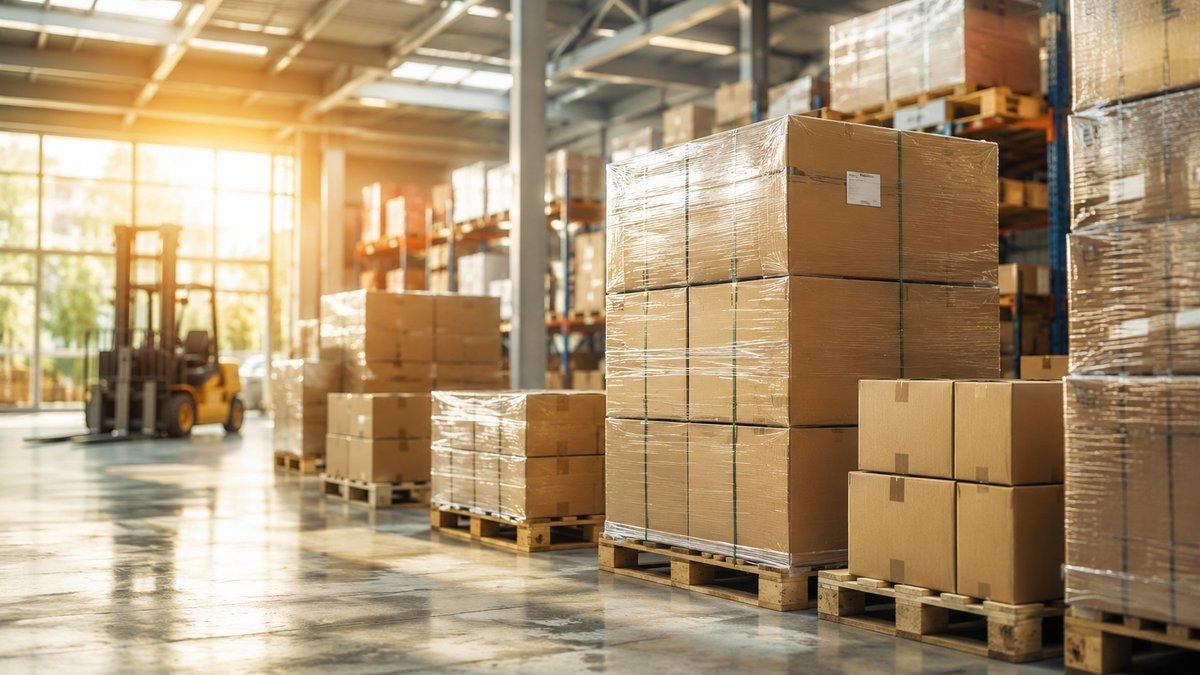 Palletised cartons stacked in a warehouse representing wholesale Alibaba orders imported to South Africa